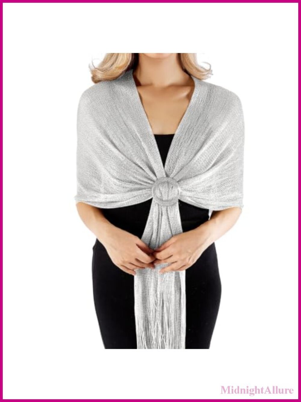 Metallic Sparkling Shawl Wrap with Buckle Evening Dress Pashmina